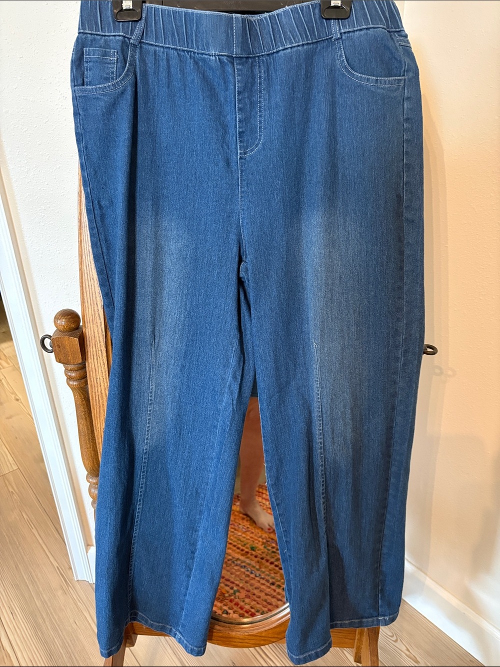 Classic Wide-Leg Denim Pull-On Pants - Blue